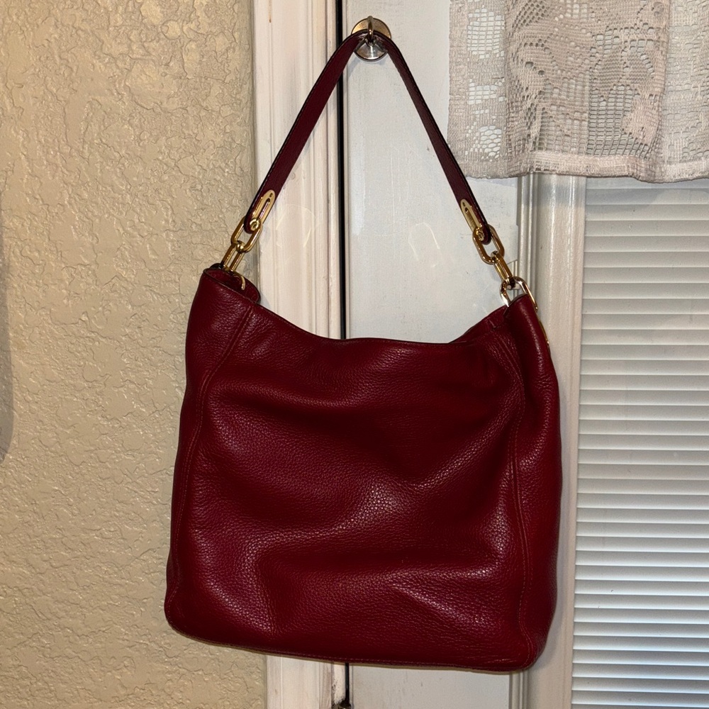 Michael Kors Red Leather Handbag with Gold Details
